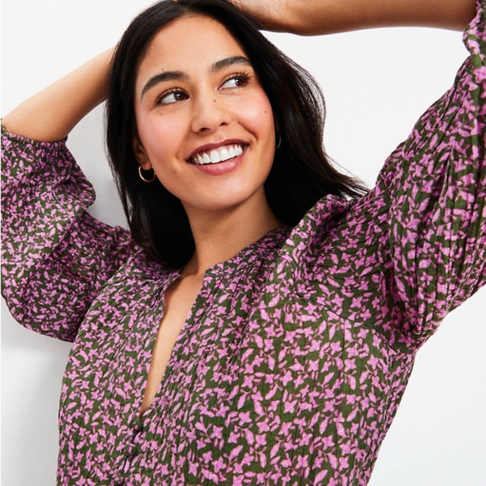 NWT Loft Floral Billow Sleeve Blouse - Large - Picture 2 of 10